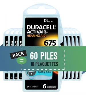 Piles auditives 675 - Duracell - Lot de 60 piles
