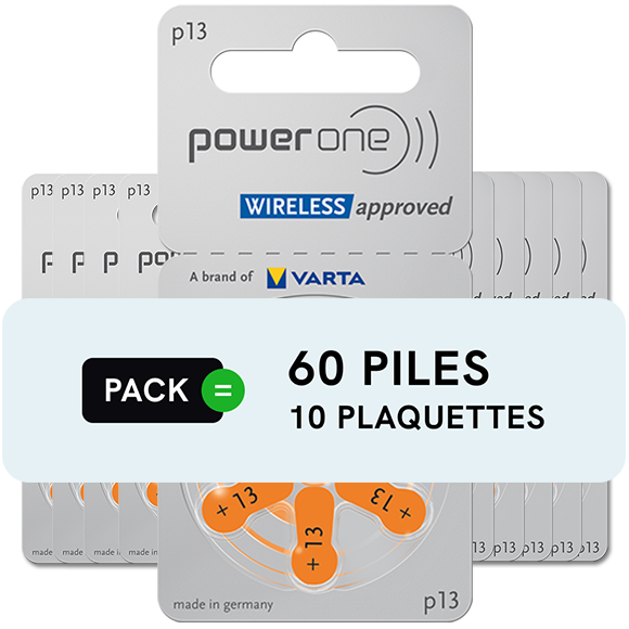 Piles auditives 13 - Power One - Lot de 60 piles