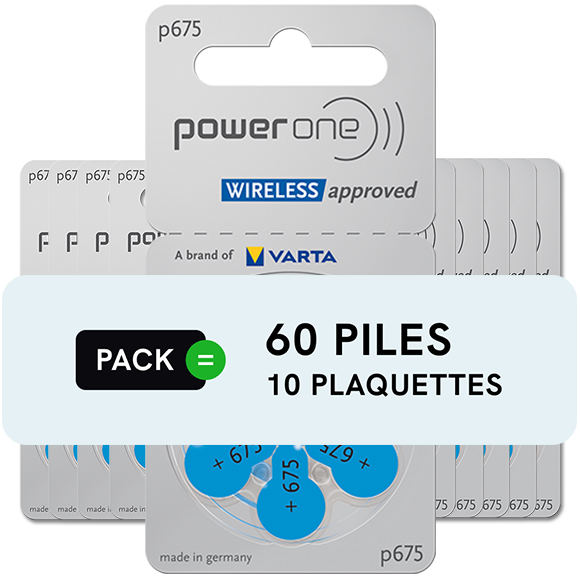 Piles auditives 675 - Power One - Lot de 60 piles