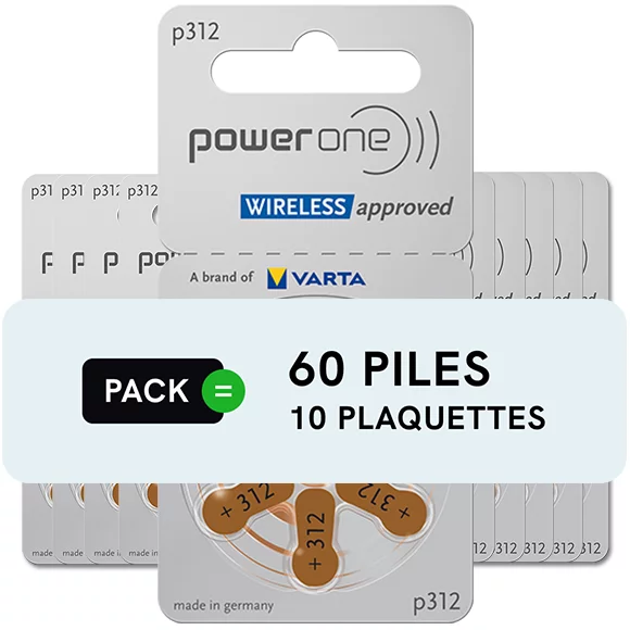 Piles auditives 312 - Power One - Lot de 60 piles