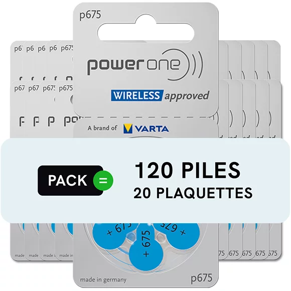 Piles auditives 675 - Power One - Lot de 120 piles