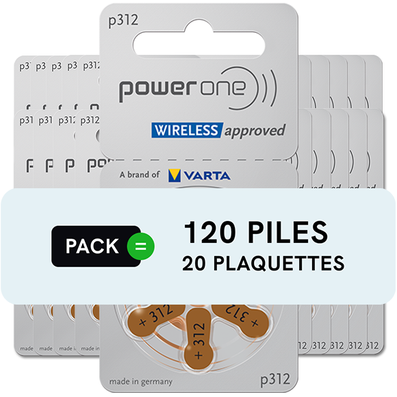 Piles auditives 312 - Power One - Lot de 120 piles
